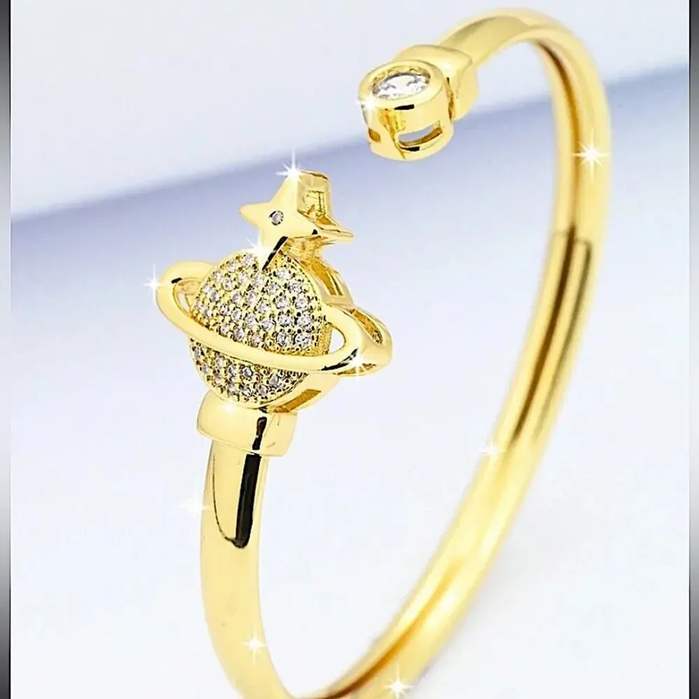 Gold Zircon Planet Bangle Bracelet